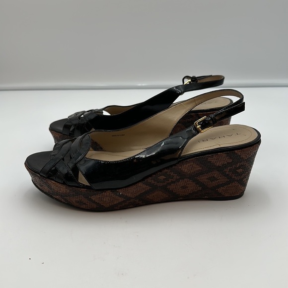 TAHARI Steffi Open-Toe Cut-Out Slingback Heels Platform Black Patent Leather - Picture 3 of 16